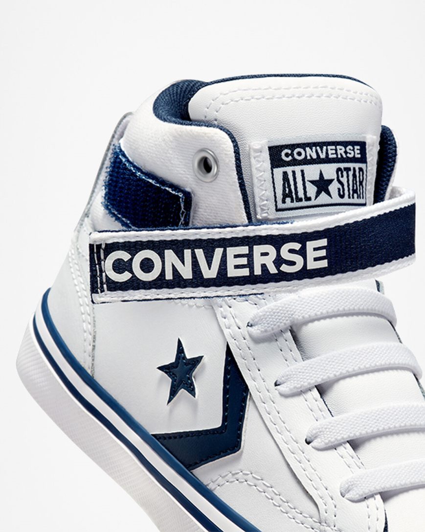 Tenisky Vysoke Converse Pro Blaze Remienkove Easy-On Varsity Club Chlapcenske Biele Námornícka Modrá Biele | SK AINQY6